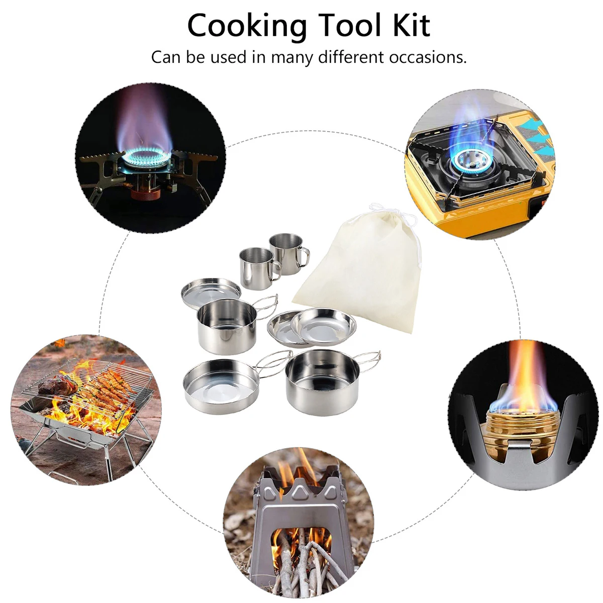

Stainless Steel Camping Cookware Kit Portable Outdoor Cooking Pan Foldable H Picnic Set Travel Kettle Stove Pot Hiking