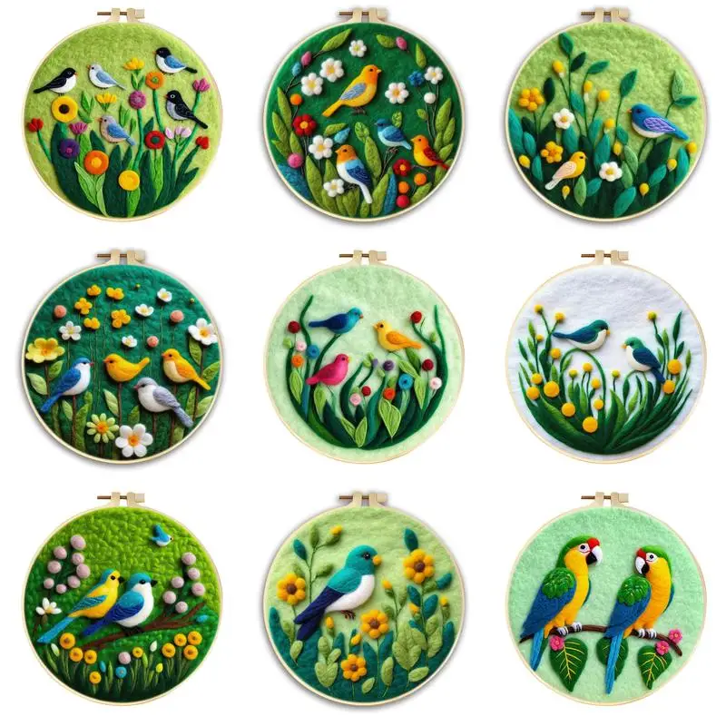 

CHENISTORY Wool Felting Painting Kit With Embroidery Hoop Complete Needle Felting Set For Beginners Home Decor Craft Bird Animal