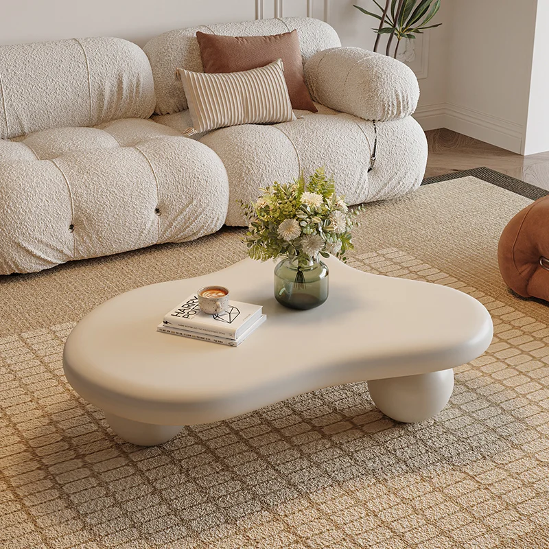 Coffee Table Modern Simple Home Living Room Small House Light Luxury Cloud Cream Wind Edge Wood Top PVC Frame Durable