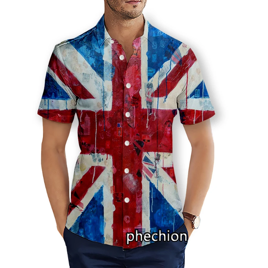 

phechion Summer Mens Short Sleeve Beach Shirts National Flag 3D Printed Casual Shirts Fashion Streetwear Men Tops X111