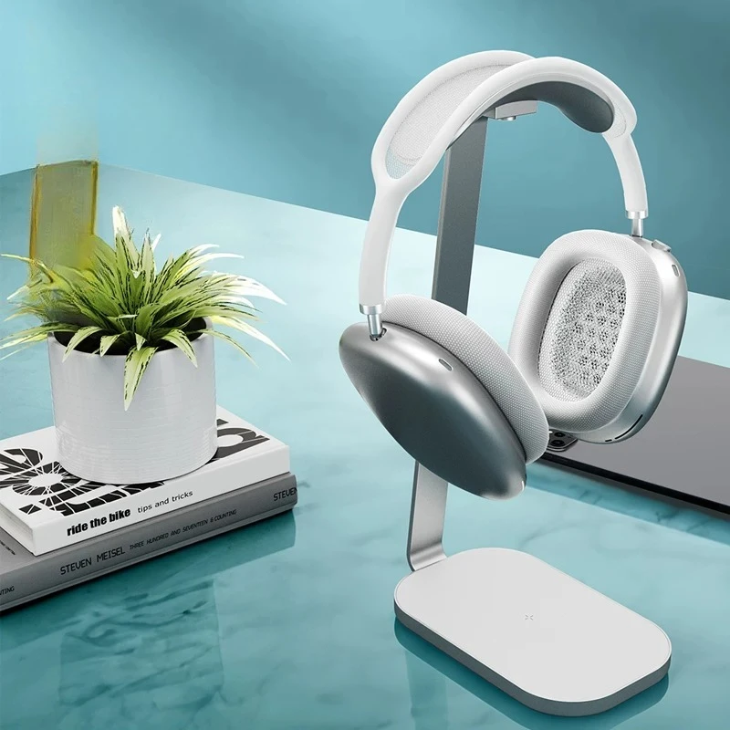 Metal Desktop Headphone Stand with Wireless Charger Universal Max‑Compatible Headset Hanger Multi‑Function Audio Desk Accessory