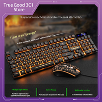 Km320 Wired Keyboard Mouse Set 104 Key Suspended U+u Orange Character Transparent Light Cracking Game Computer Peripheral