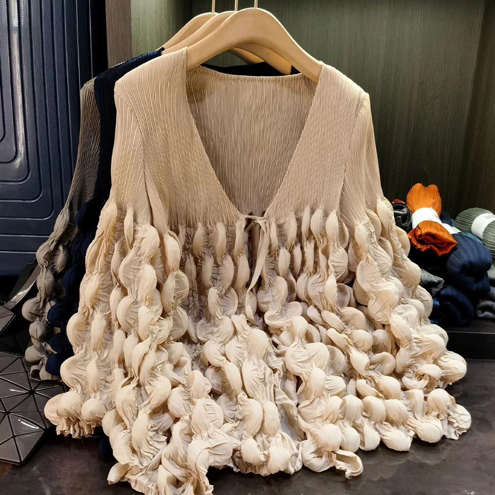 

Женское дорожное пальто Sense Bubble, плиссированная короткая куртка, элегантный универсальный кардиган с завязками, топ, легко носить с собой