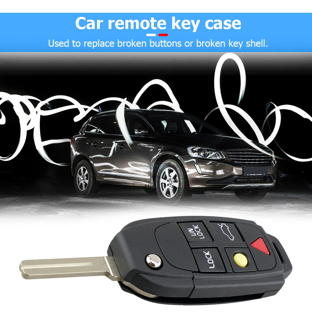 5 Buttons Flip Folding Key Fob Case Replacement Car Key Fob Case Cover Black for Volvo S60 S80 V70 XC70 XC90