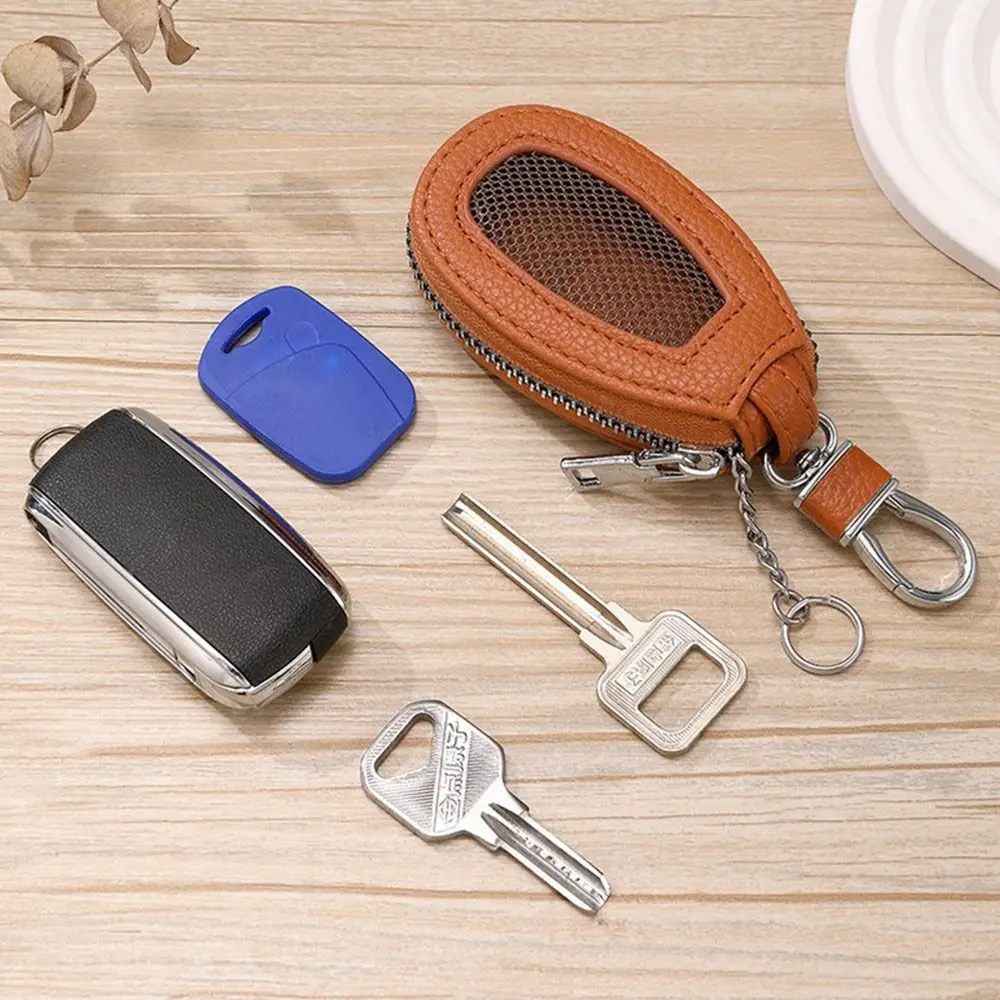 

Кожаная сумка для ключей унисекс, многофункциональная сумка для монет большой емкости на молнии, сумка для ключей от машины для мужчин и женщин