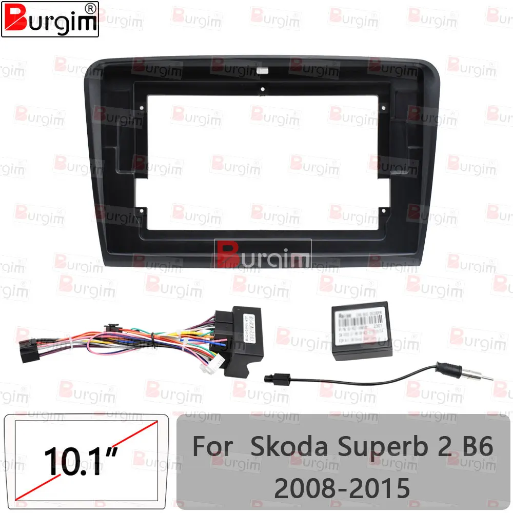Car Radio Fascias Frame For Skoda Superb 2 B6 2008-2015 10 inch Stereo Panel Harness Power Cable Adapter Canbus Mount Kit