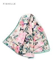 Pink Camellia Flower Printed Natural Silk Square Scarf Women Spring Autumn Real Silk Scarves Oil Painting Lady Shawl Luxury Gift