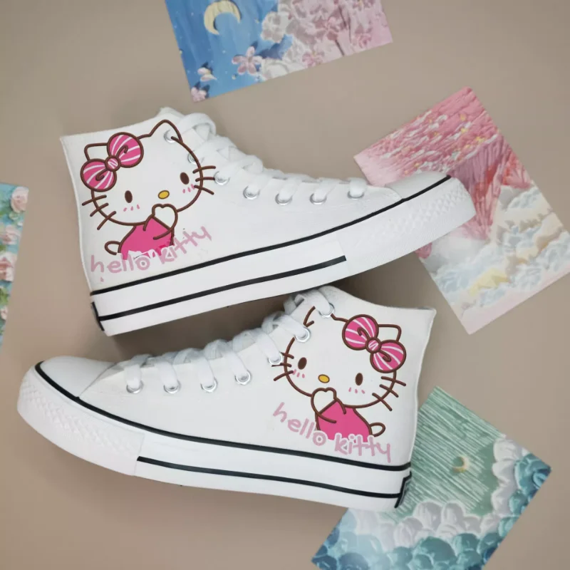 Hello Kitty nowe płócienne buty college kreskówki antypoślizgowe wysokie buty na co dzień buty Sanrio męskie i żeńskie studenci codzienne mieszkania