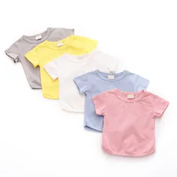 Summer Baby T-shirts Solid Color Toddler Sports Shirt Cotton Infant Short Sleeve Tops Soft Childrens Tee Costume for Girls 9M-4Y