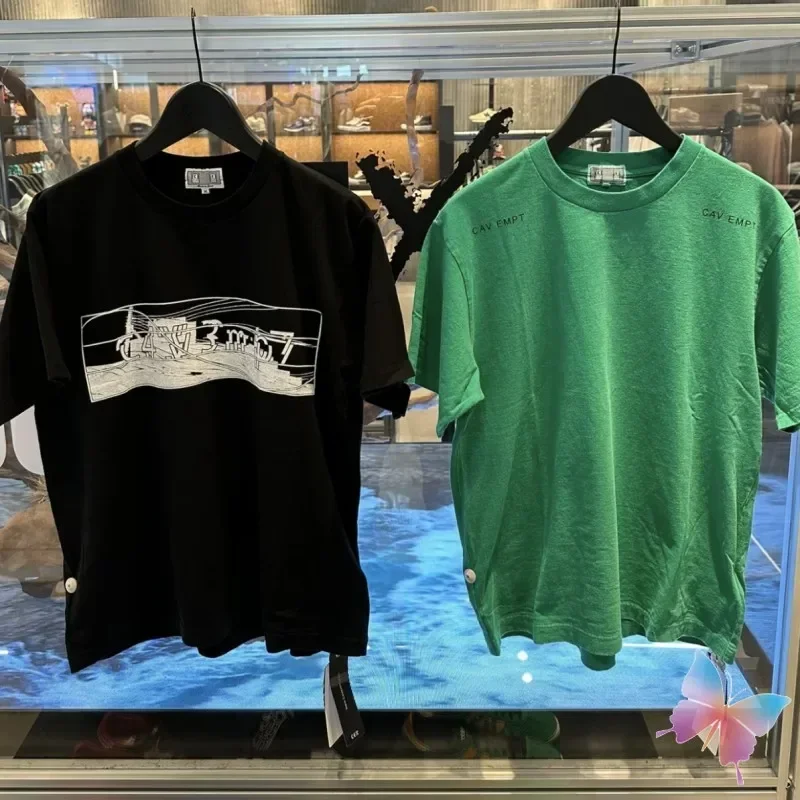 New Summer Wax Print Grass Green CAV EMPT T-shirt American High Street Loose Short Sleeves CE Short Sleeve Men Women Top Tees