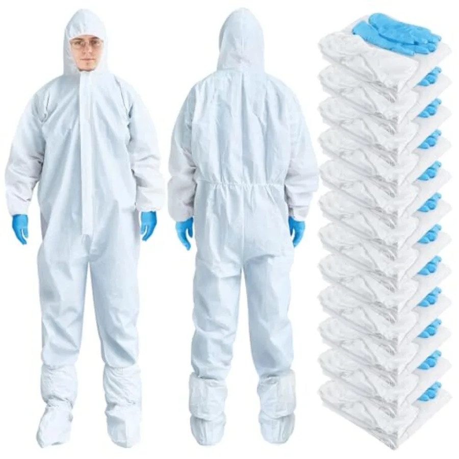 

Комплект из 1 шт. одноразового защитного костюма Hazmat: комбинезон для защиты всего тела с капюшоном, бахилами и перчатками, дышащий, размер XXLW