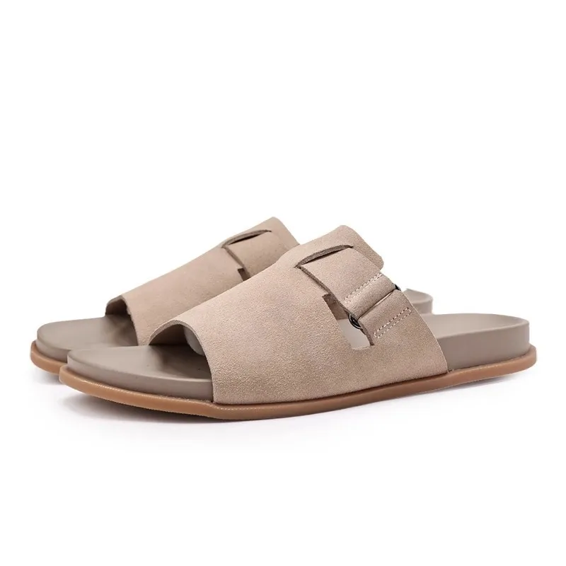 Brand Man Slippers Outdoor Genuine Leather Suede Beach Slides Basic Fashion Men's Sandals Luxury Designers Casual Shoes For Man