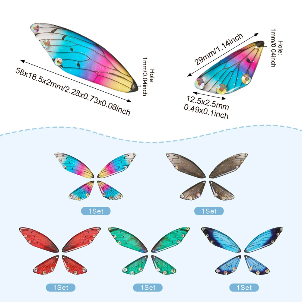 5 zestawów przezroczystych skrzydło motyla zawieszek z żywicy zawieszki do skrzydeł ważki z brokatowym pudrem dla kobiet