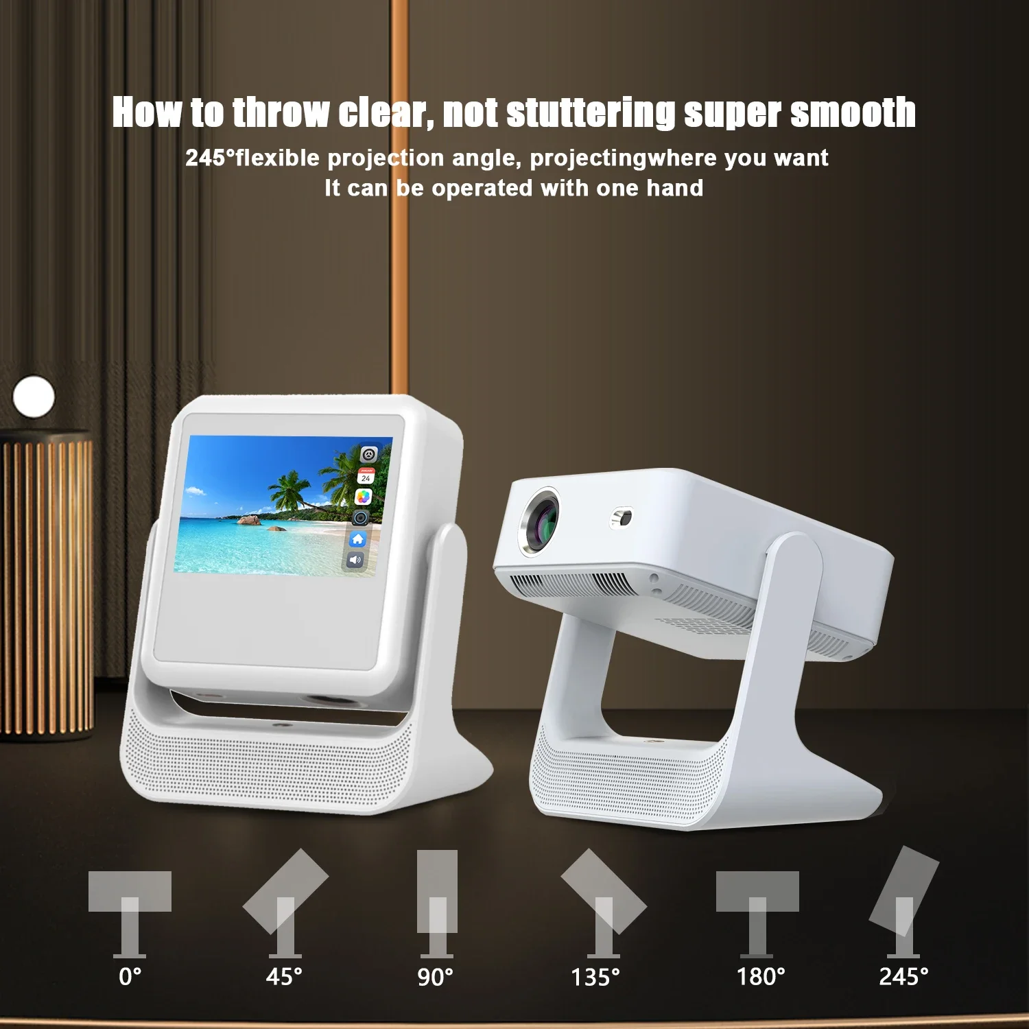 Proyector with WiFi Bluetooth, 8" Touch Screen Android 12, 4K 1080P Auto-Focus, HDMI/USB, 180° Rotation, Speaker, EU US UK Plug