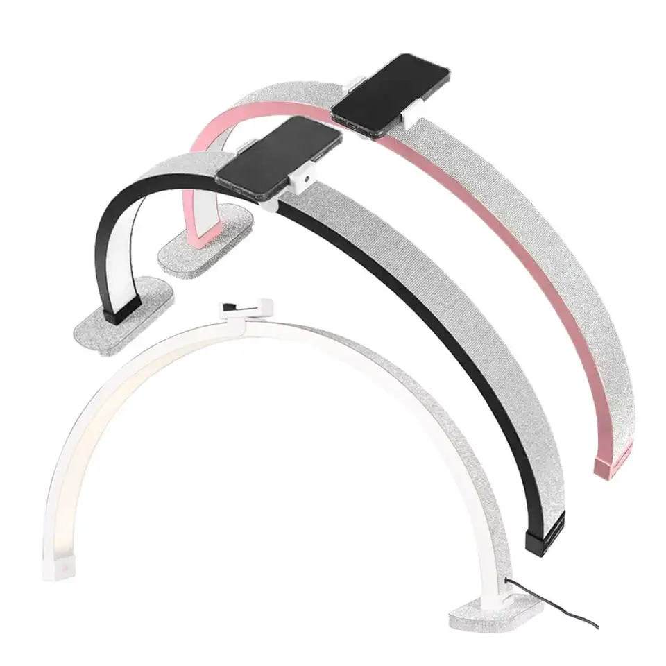 75CM 48W UV Nail Half Moon Light Bi-color 3000-6000K Desktop Lamp with Rhinestones Phone Stand Tool