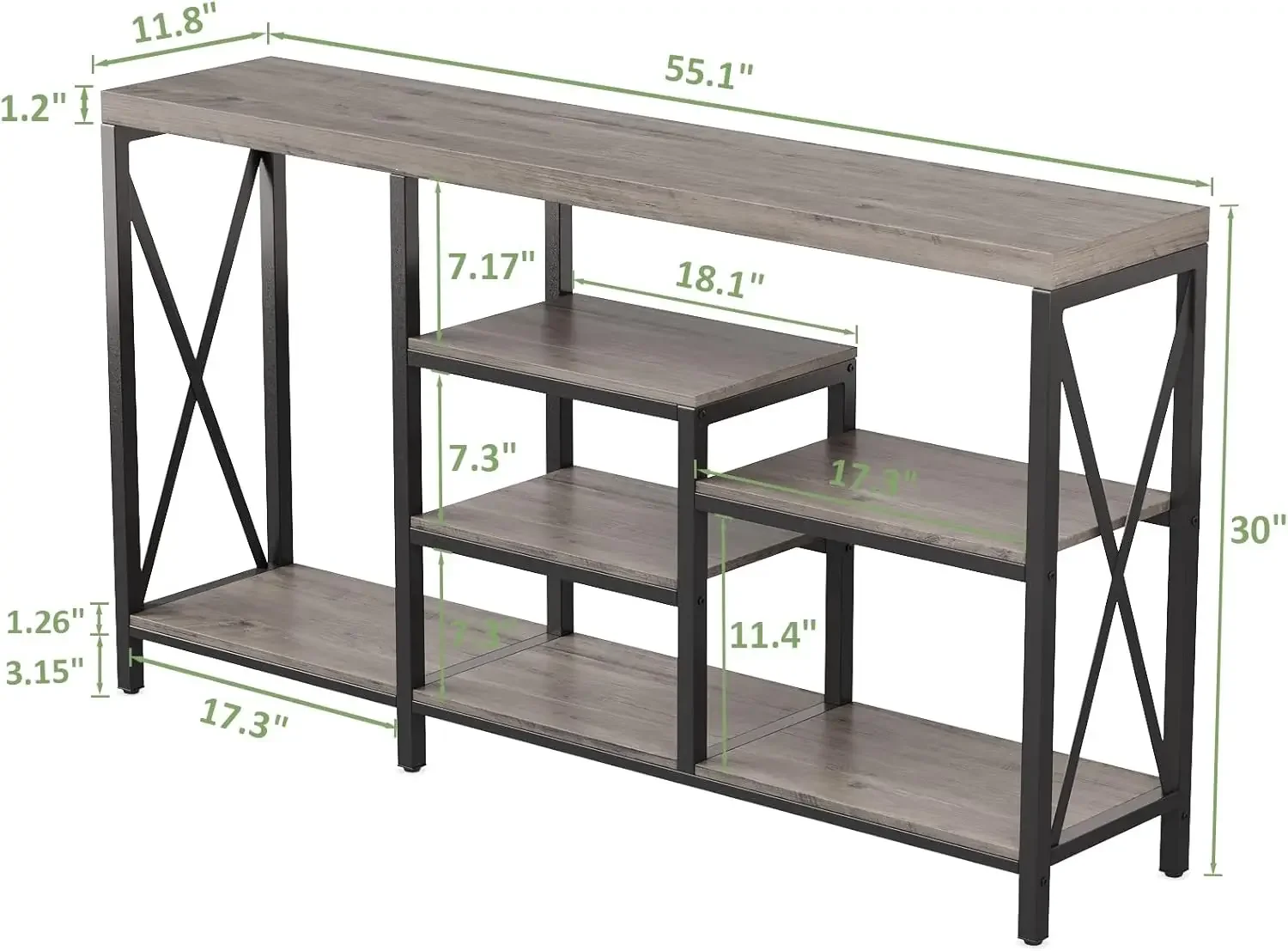 Console Tables for Entryway, 55 Inch Narrow Long Sofa Table, Hallway Table/Bookshelf with Storage Shelves for Living Room, Couch