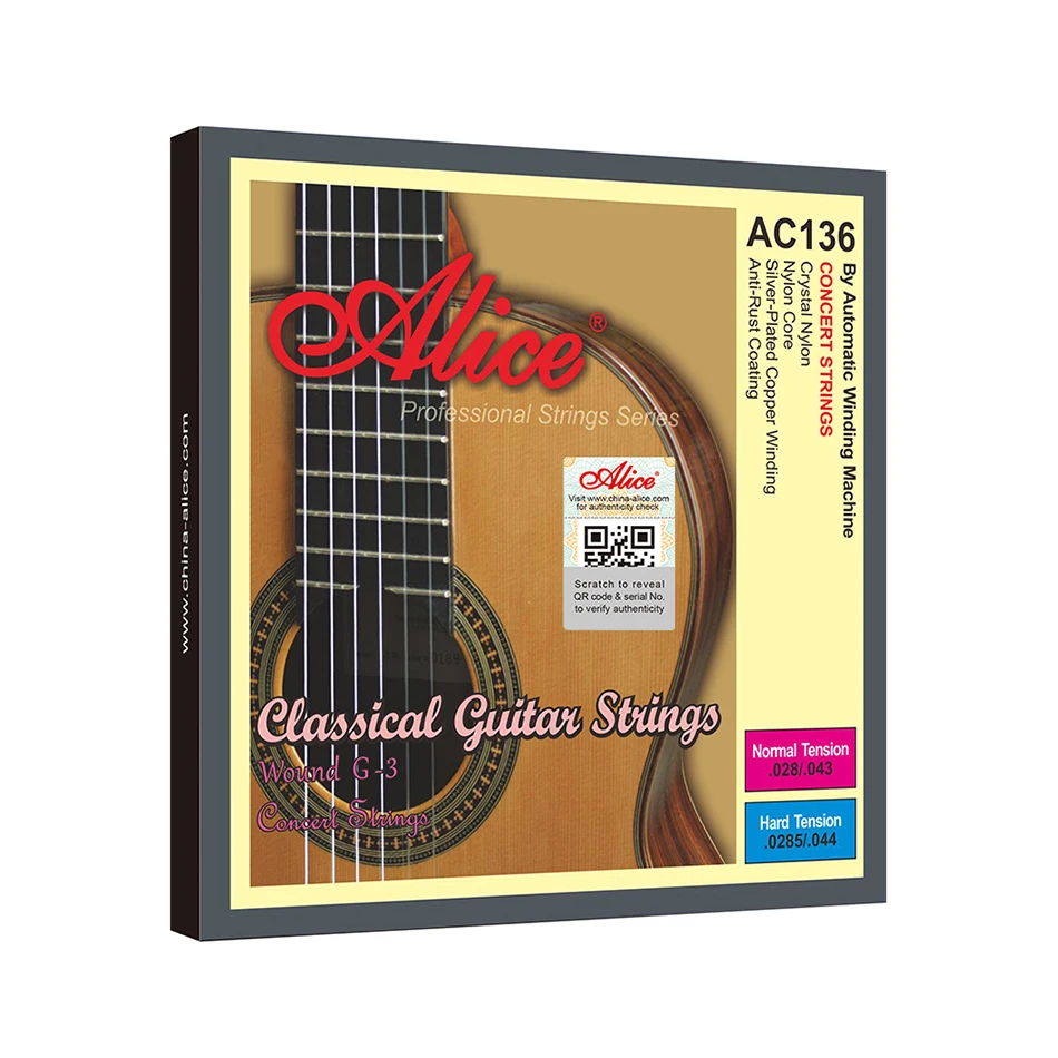 Alice AC136 Classical Guitar Strings Nylon Core Silver-Plates Copper Winding Anti-Rust Coating Normal/Hard Tension Guitar String