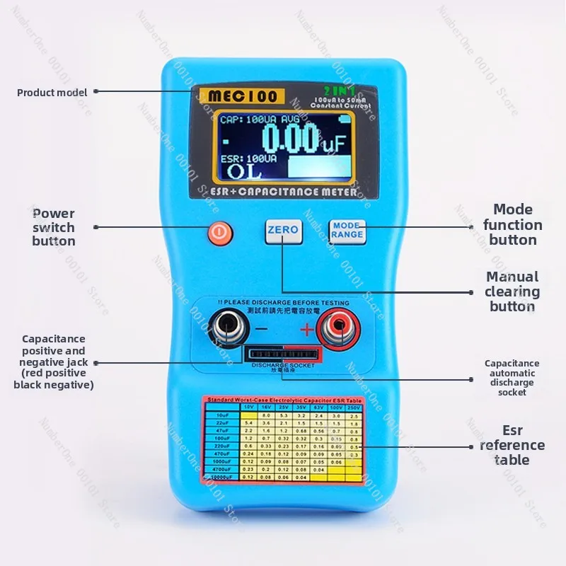 

High Precision Capacitance Analyzer MEC-100 Digital Display Automatic Range Electrolytic ESR Meter Capacitance Meter Bridge
