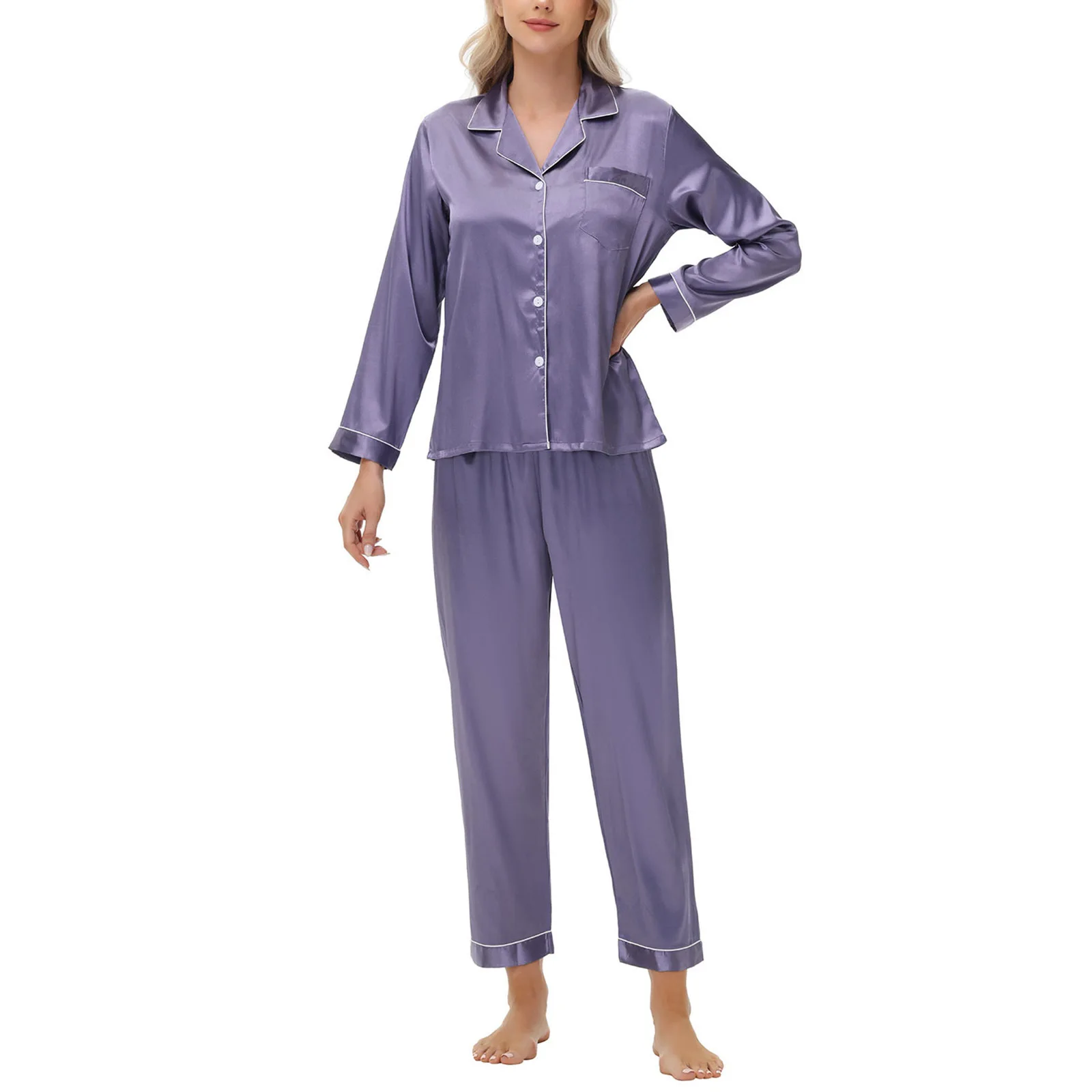 

Ice Silk Sleepwear Women's Long Sleeved Satin Sleepwear Home Wear