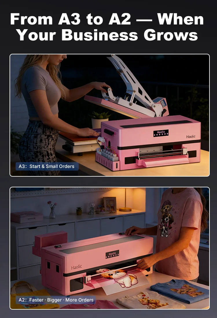 New Release A2 4720 DTF Printer All In One With Oven Kits All Textile T-shirt Heat Transfers Stickers 17inch Pink DTF Printer