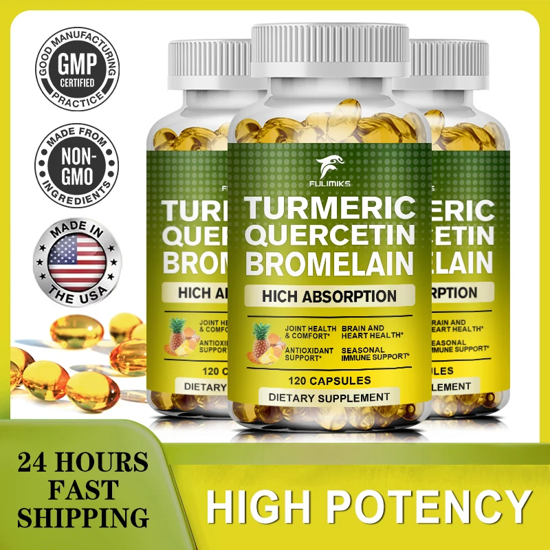 

Bromelain Capsules- with Quercetin + Turmeric Curcumin, Improves Digestion, Joint Health, Nutrient Absorption, Immune Support