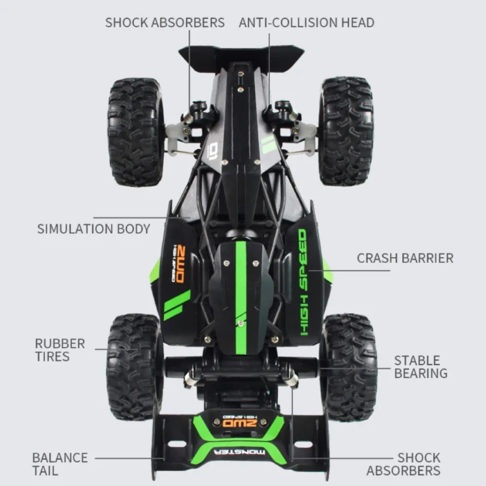 RC 자동차 1/18 고속 4륜구동 RC 차량 25km/h 오프로드 무선 조종 자동차 트럭 버기 장난감 소년 어린이 크리스마스 선물