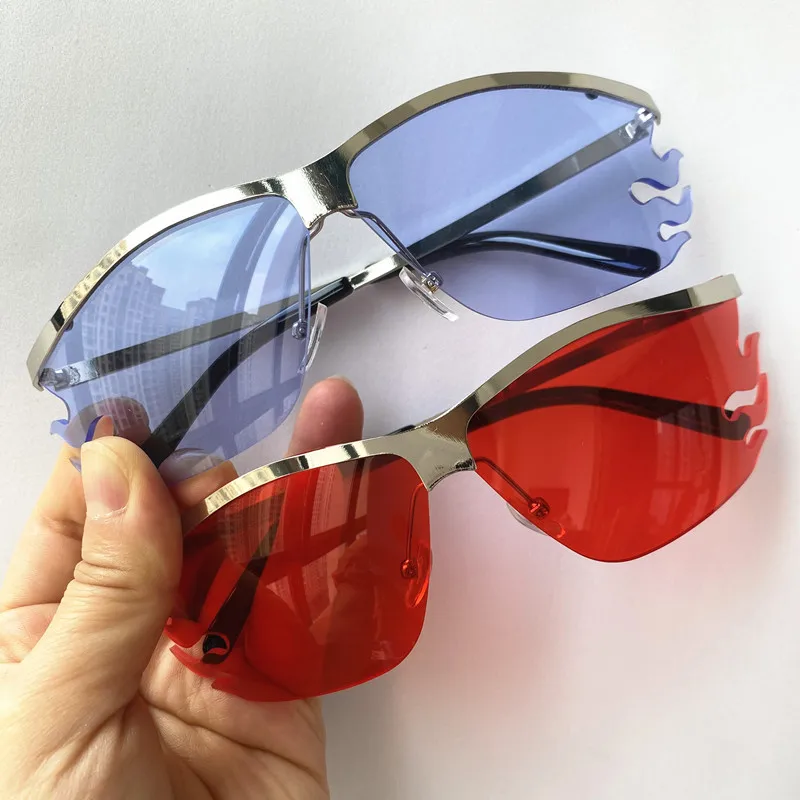 

Hip Hop Sun Glasses Unisex Anti-UV Spectacles Semi-Rimless Eyeglasses Funny Ornamental Personality Flame Sunglasses