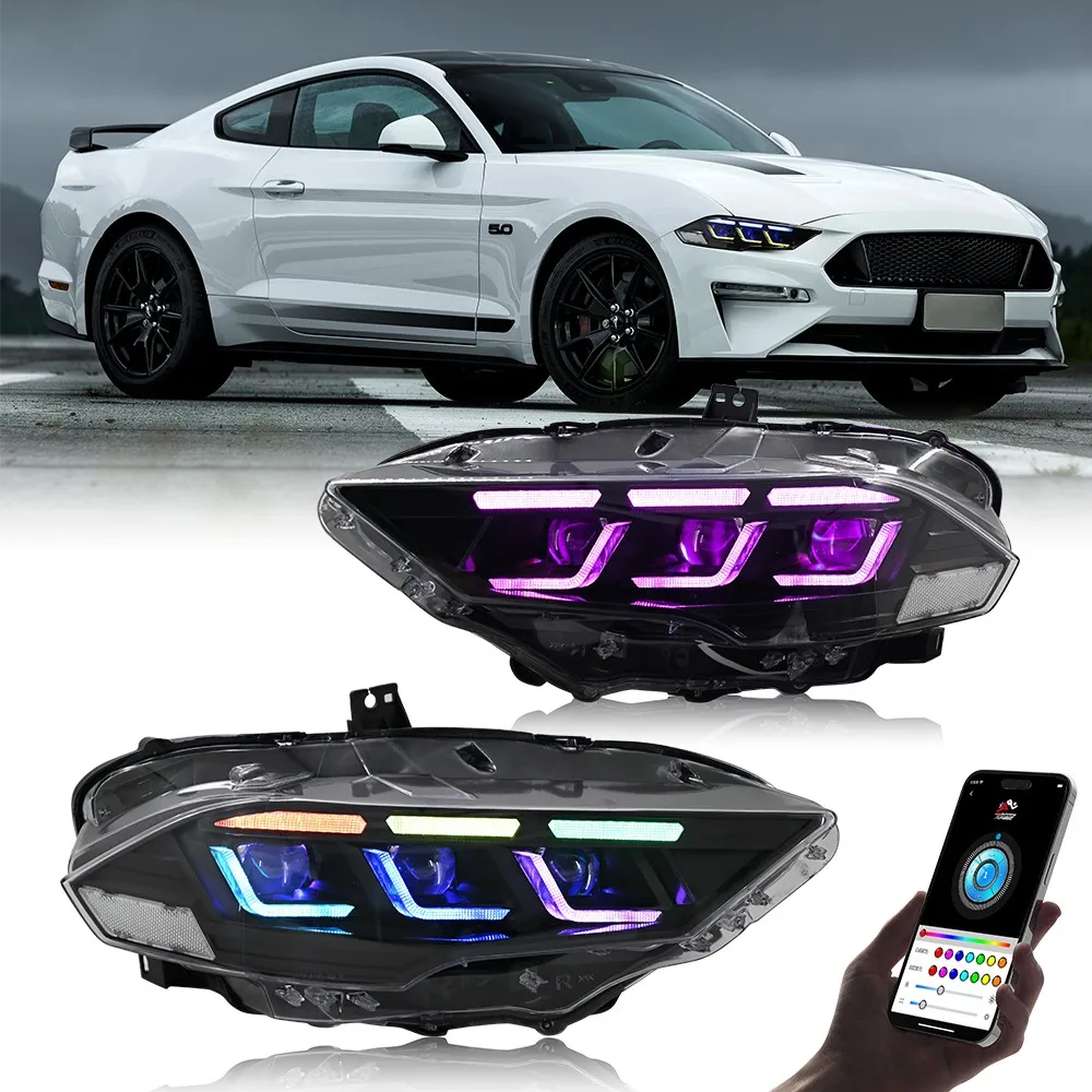

RGB LED DRL Headlights Assembly For Ford Mustang 2018-2023 Head Front Lamps Assembly