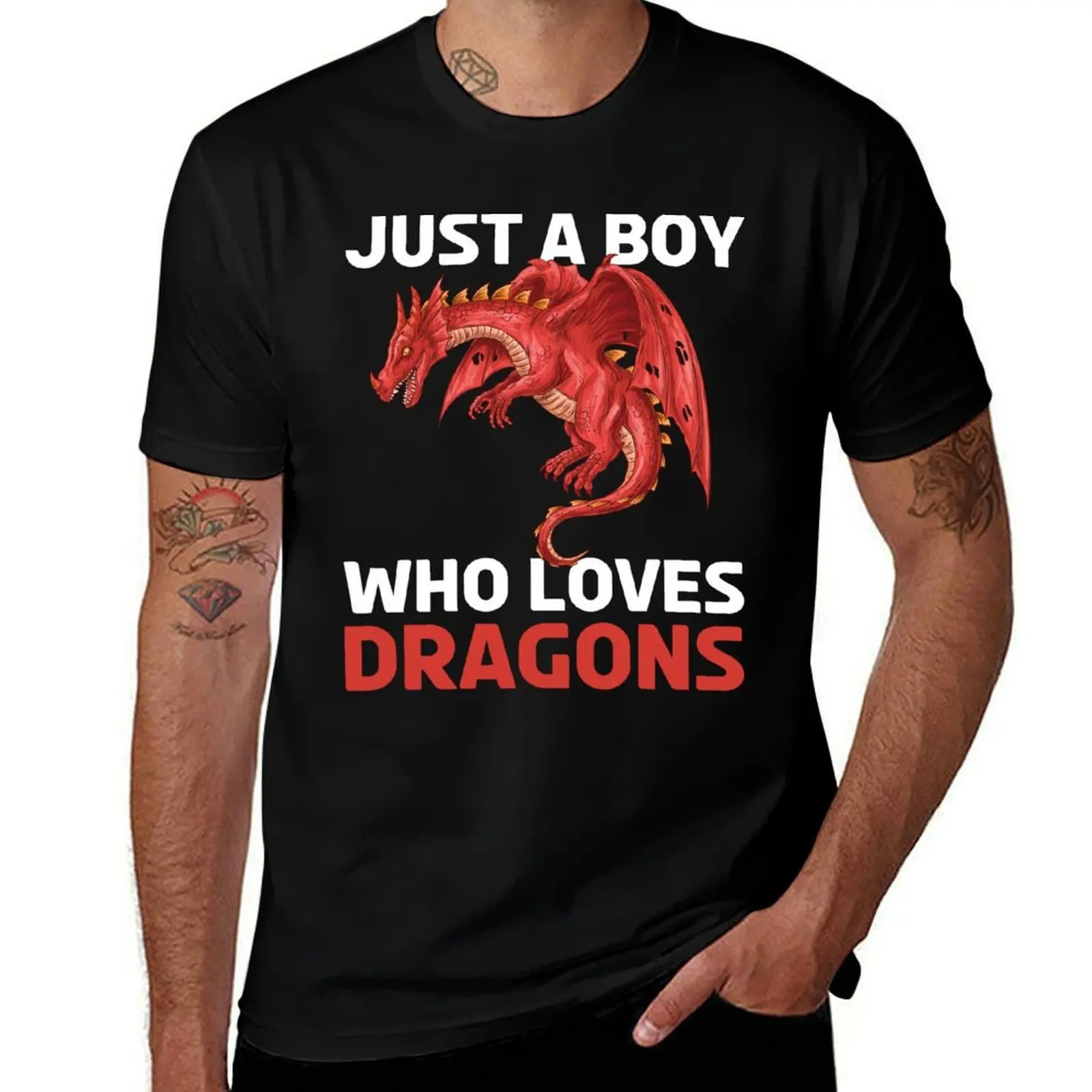 

Just A Boy Who Loves Dragons, Red Dragon, for Dragon Lovers T-Shirt summer clothes plain fitted t shirts for men