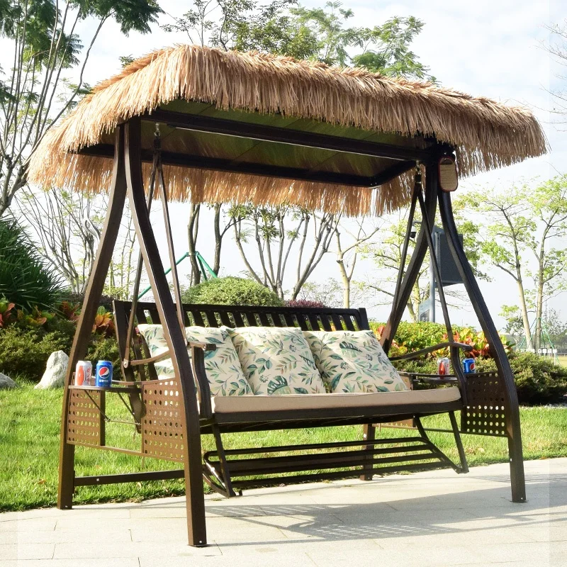 

Popular Outdoor Leisure Patio Swing Simulated Thatch Metal Frame For Courtyard Backyard Or Garden Garden Furniture