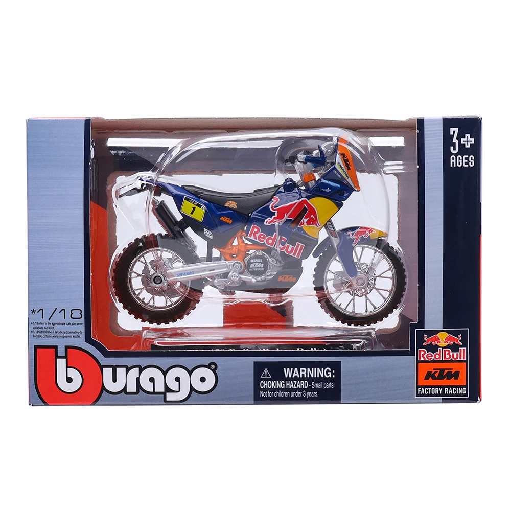 Bburago 1:18 Red Bull KTM 450 Rally (Dskar Rally) authorized simulation alloy motorcycle model toy car gift collection