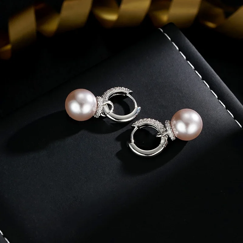 Internet explosion new light luxury high-end temperament fashion bead pendant zircon embellished earrings