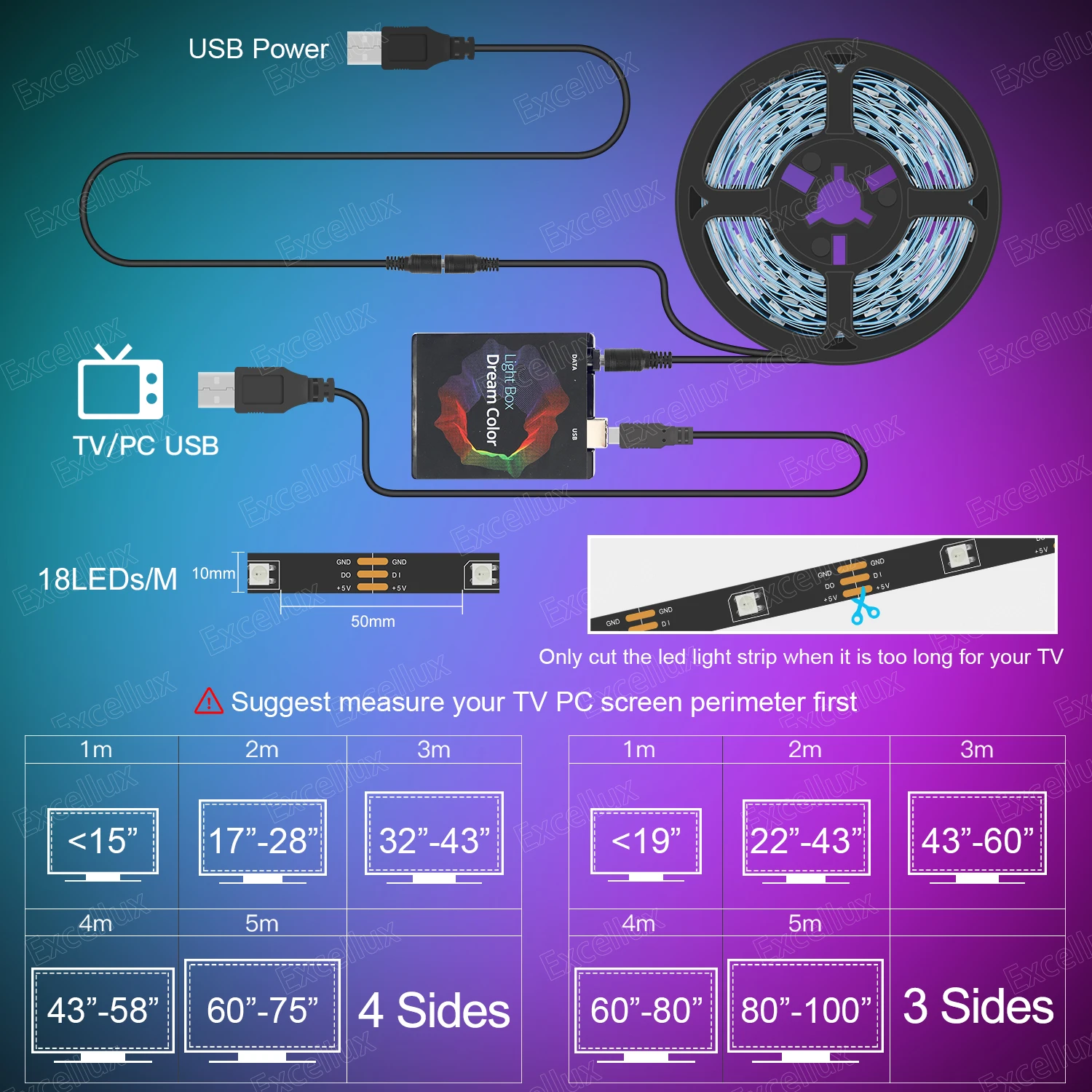 Ambient TV PC Monitor Backlight Dream Screen USB Led Strip Color Sync RGB Led Lights For Monitors TVs 5V Atmosphere Decor Lamps