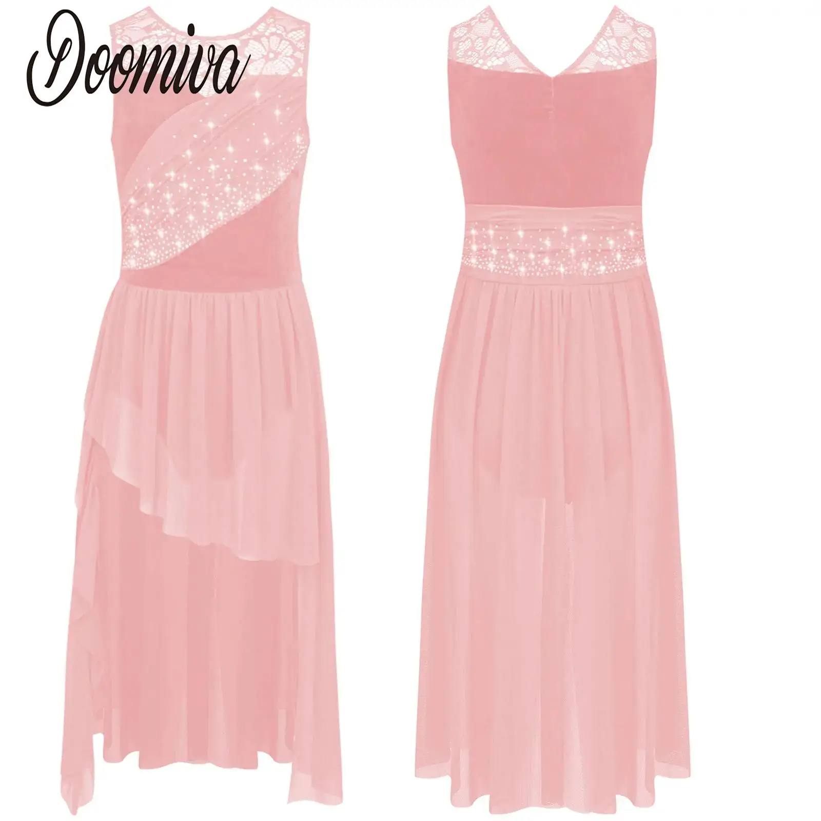 

Kids Girls Gymnastics Leotards Performance Figure Skating Dance Contemporary Dress Mesh Overlay Dress Lyrical Dance Costume