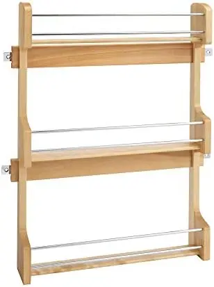 

21" 3 Tiered Pull Out Organizer for Kitchen Cabinets, Pantry Spice Seasoning Rack, Door/Wall Mounted, Maple Wood, 4SR-21