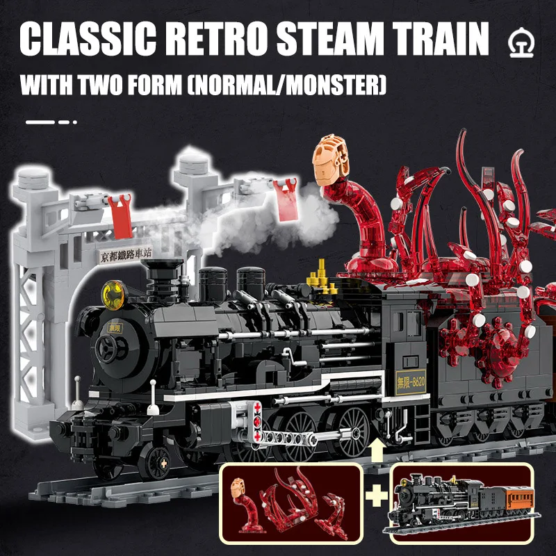 Cidade moc 1760 pçs clássico retro trem a vapor modelo blocos de construção kit diy pista ferroviária monstro trem tijolos brinquedos para crianças presentes