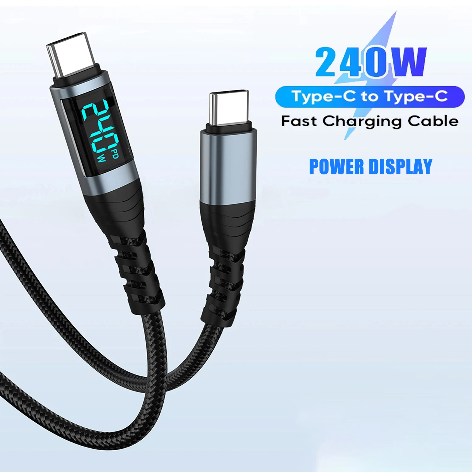 Type-c to Type-c 240W Mobile Phone Data Cable With Digital Display 5A Fast Charging Charger USB-C Suitable for MacBook Samsung