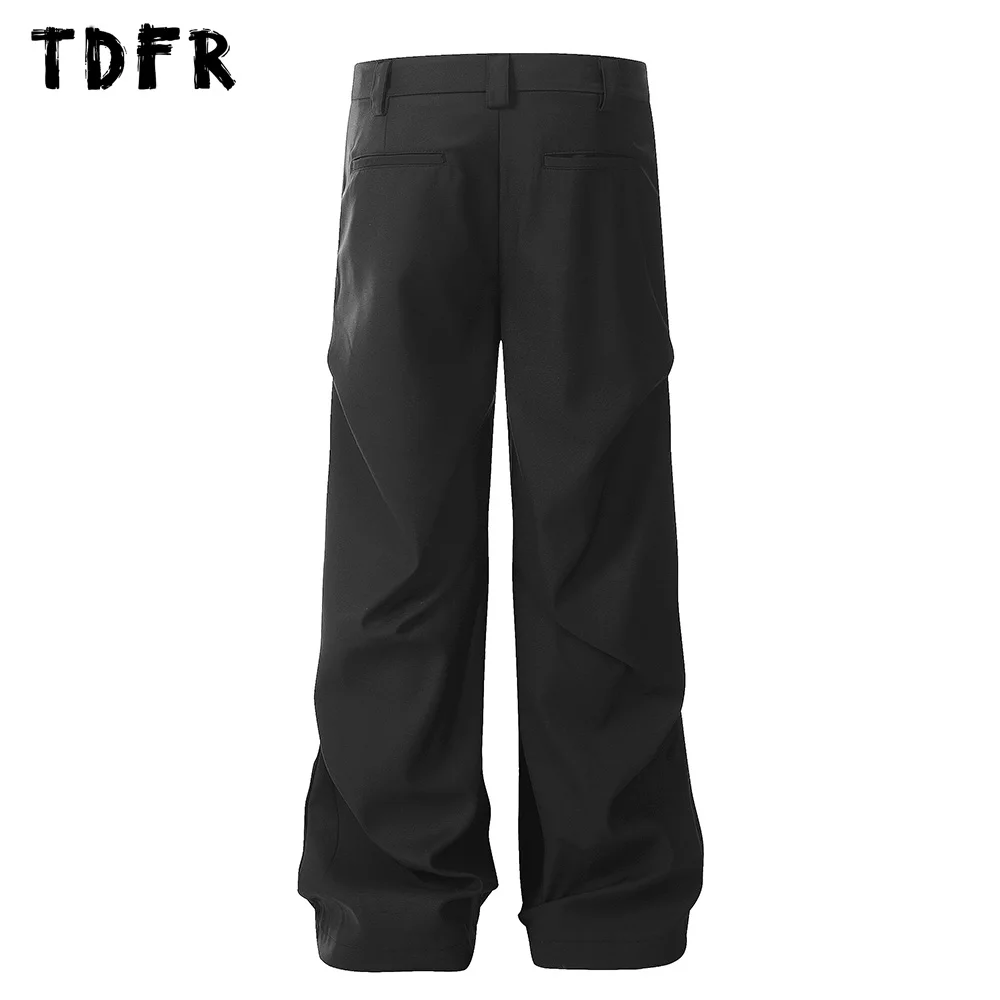 Pleated Solid Color Cargo Pants Mens Casual Streetwear Simple Summer Loose Wide Leg Trousers Men