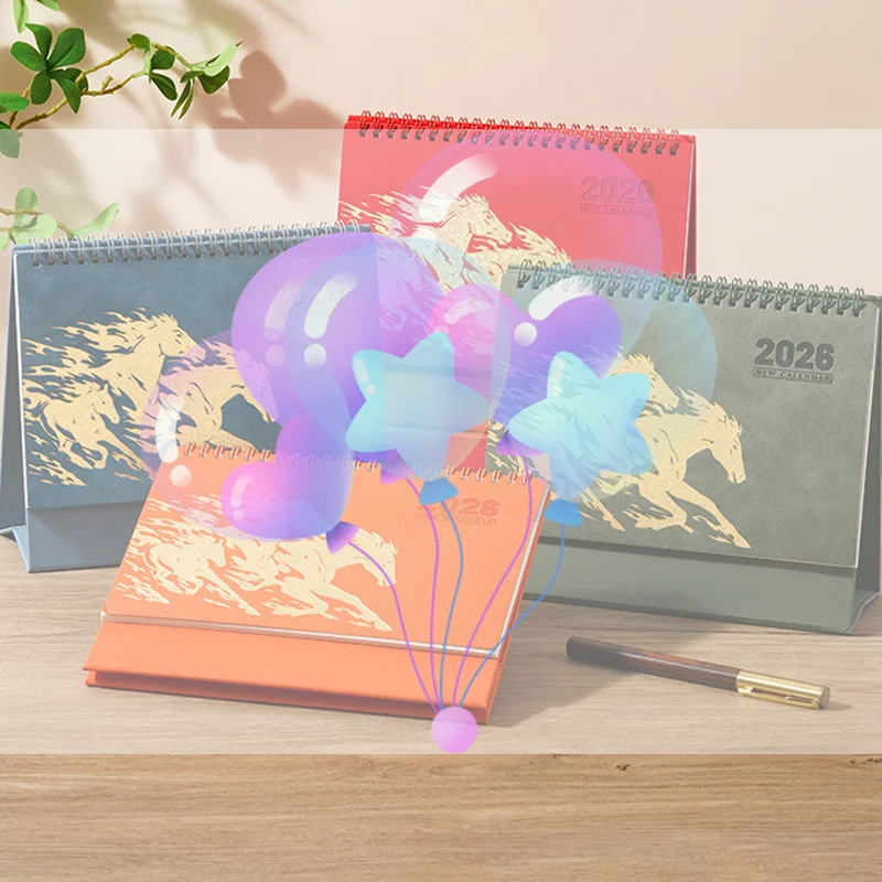 Красный выдолбленный календарь на 2026 год с тиснением, винтажный дизайн, настольный календарь на год лошади, сувенир в китайском стиле, календарь большого размера
