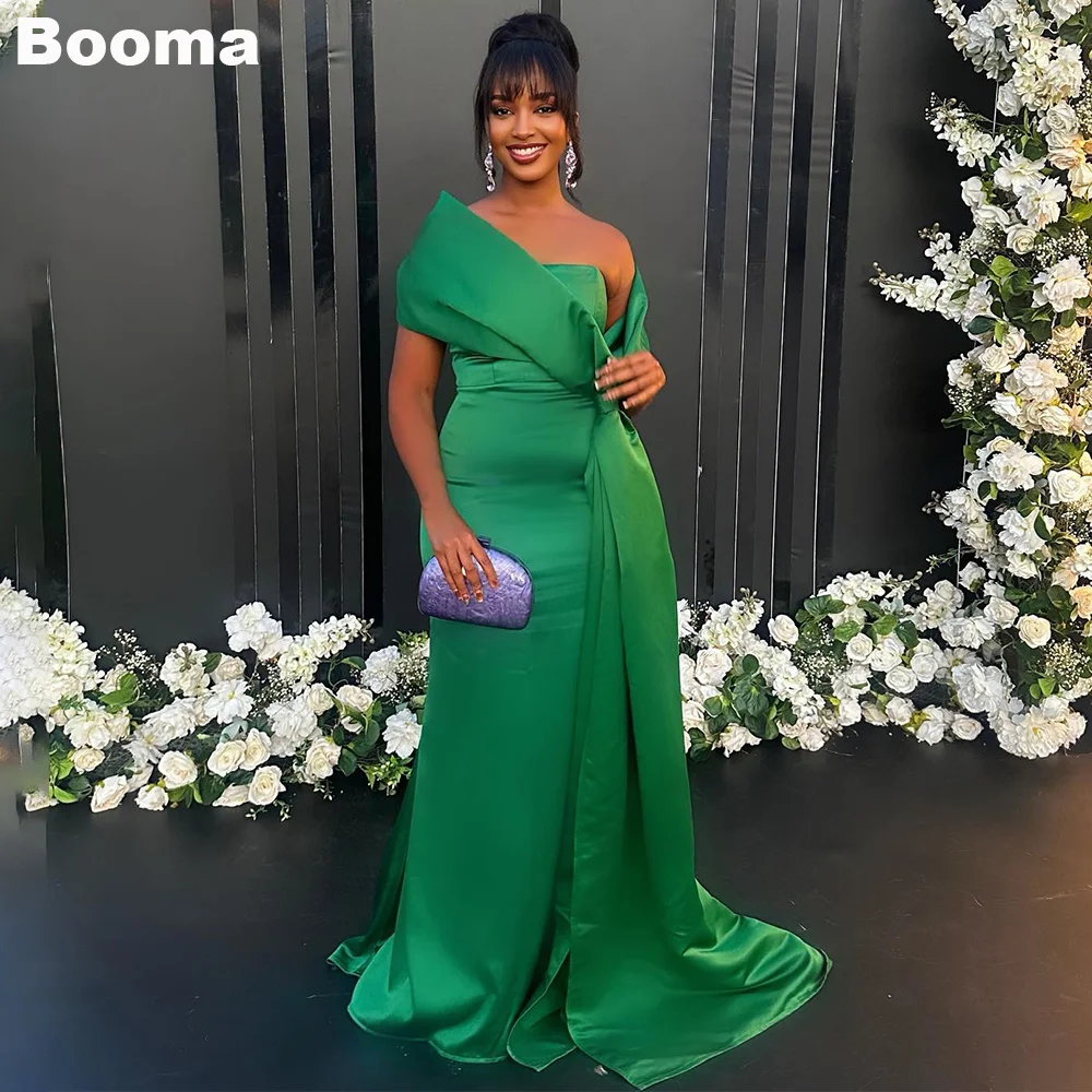 

Booma Green Generous Mermaid Evening Dresses One Shoulder Stain Formal Party Dress Long Wedding Guest Gowns for Women Prom Gown