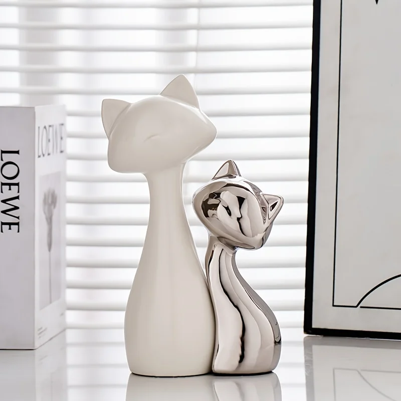 Abstract Ceramic Cat Figurines Set of 2, Decorative Cat Statues for  Decor, Modern Art Sculptures for Various Room Types, Indoor