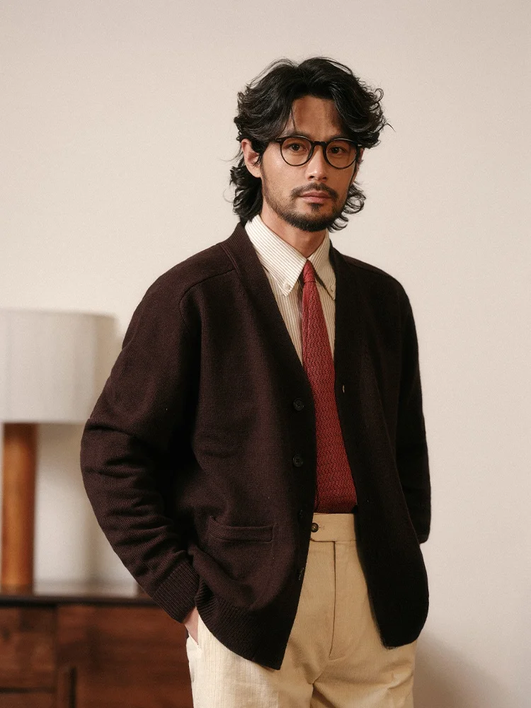 

CULTUM Vintage Long Sve Knitted Woolen Sweater Coat Men's Open Cardigan Casual Sle Autumn Wear Busin Casual Faion