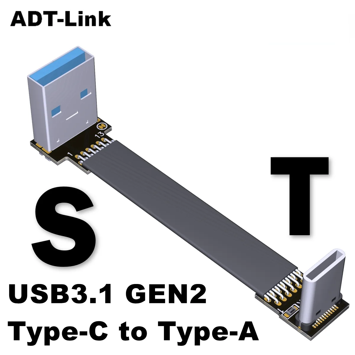 

ADT USB C Female To USB 3.0 Male Cable Adapter,5Gbps GEN 1 Type A Connector Right Angle Flat Ribbon Cable S-T4/5