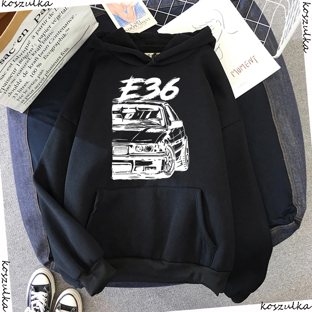 Autumn Winter New Men's Stylish Unique Design Hooded E36 Car Printed Harajuku Casual Loose Oversize Women Sweatshirt Unisex