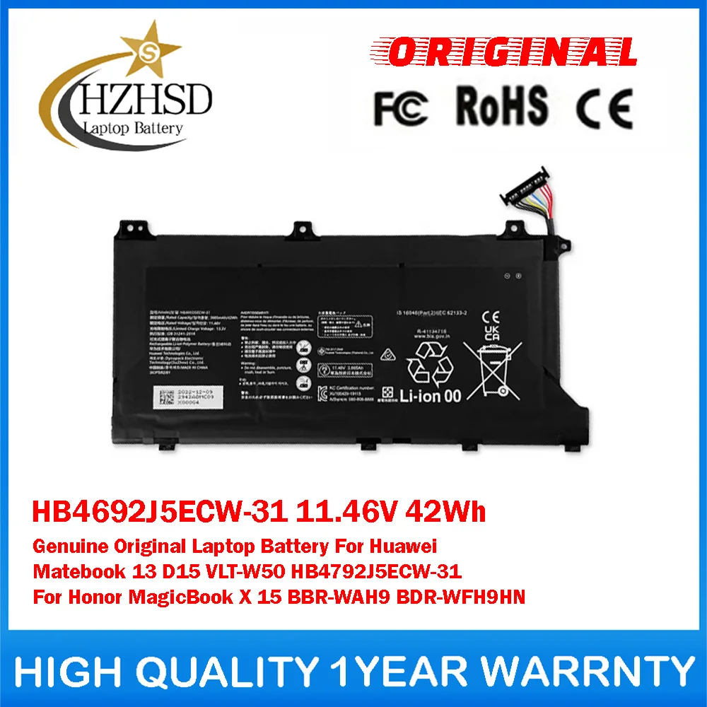 HB4692J5ECW-31 11.46V 42Wh Genuine Original Laptop Battery For Huawei Matebook 13 D15 VLT-W50 HB4792J5ECW-31 Honor MagicBook X15