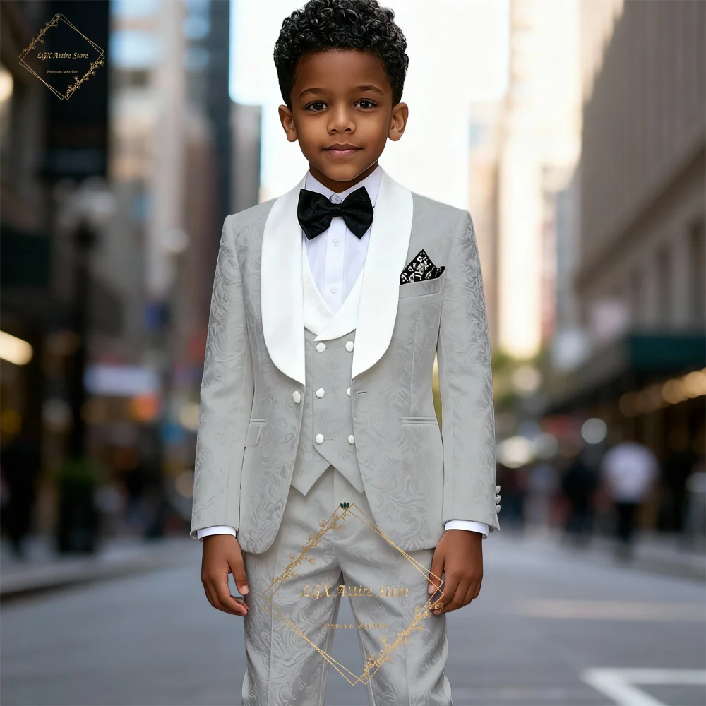 

Boys navy blue jacquard dress suit 3 piece set custom wedding party birthday suit (jacket vest pants) children's tuxedo