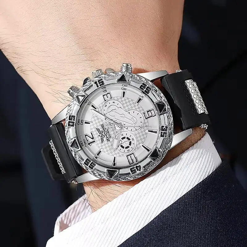 男性用シリコンストラップ付きビジネスウォッチ,大型ダイヤル,アナログクォーツ,カジュアルファッション