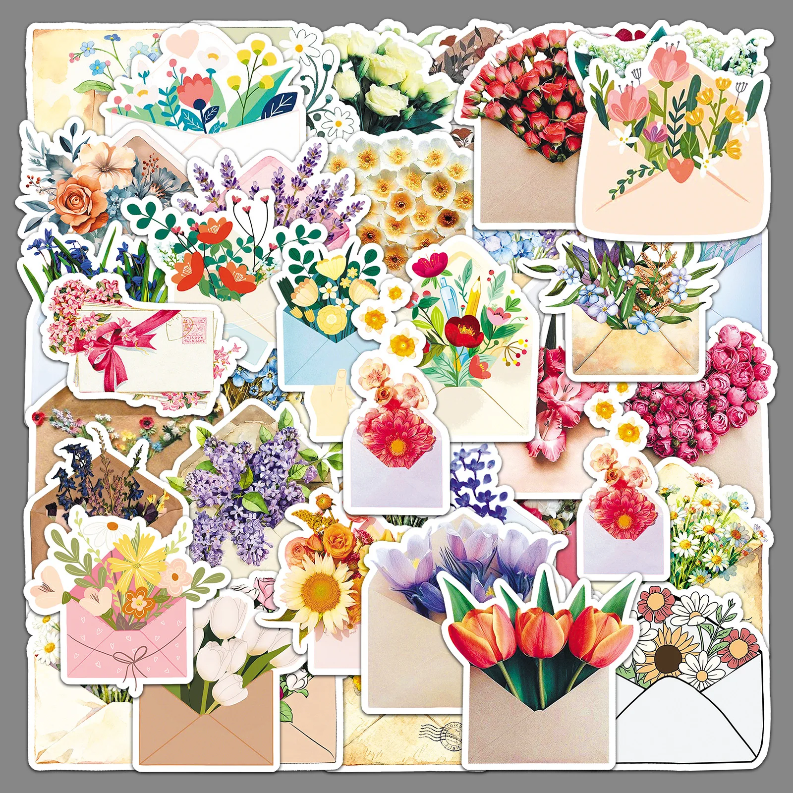 50 envelope bouquet stickers, DIY decoration with a fresh INS style girl's heart-shaped account