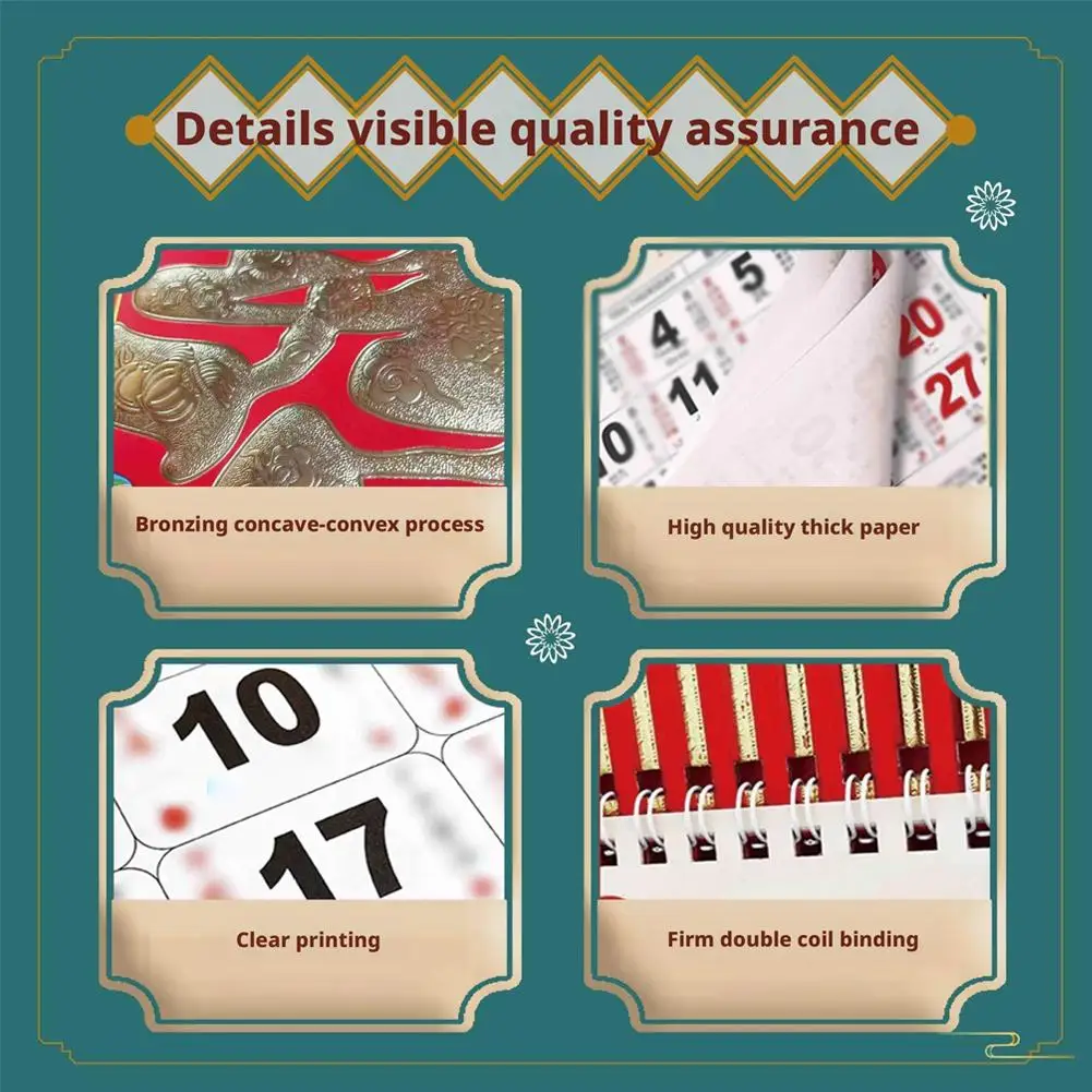 2026 Chinese New Year Year Of The Horse Wall Calendar Bright Color Gold Foil Monthly Planner Hanging Home Office Decor
