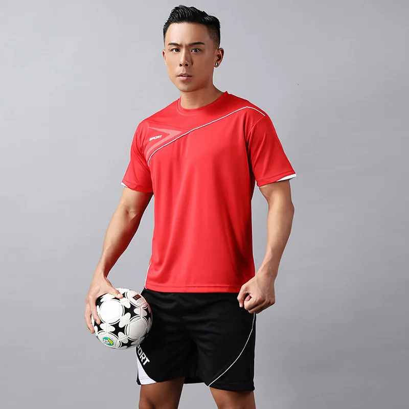 

Men's casual quick drying breathable set, gym fitness sportswear, football training suit, summer T-shirt+shorts sports two-piece